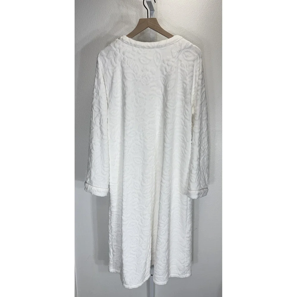 EILEEN WEST Cozy‎ Zip Up House Coat Robe Pajama White Floral Pattern Size L/XL